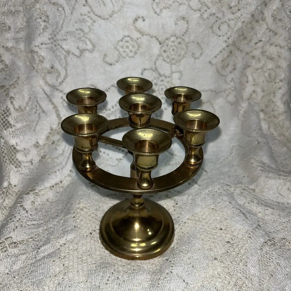 Vintage Brass Candelabra Mini Small 7 candle holder